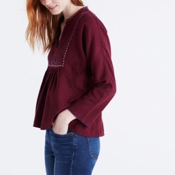 MADEWELL EMBROIDERED BOHÈME BOHO PEASANT POPOVER TOP - Picture 3 of 10